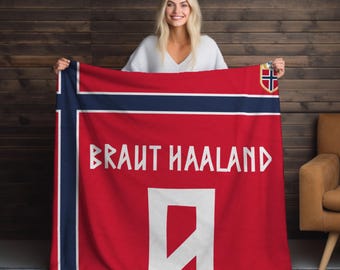 Custom Norway soccer blanket,  haaland soccer blanket, Personalized Braut Blanket norge Lover Gift, Custom Norway Gifts Flag Soccer