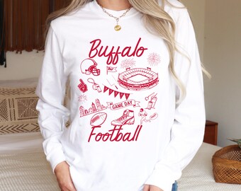 Buffalo Football Comfort Colors T-Shirt, Vintage Doodles, Game Day Tee
