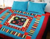 Amish style patchwork Medallion nice borders FINISHED QUILT - Ready to love