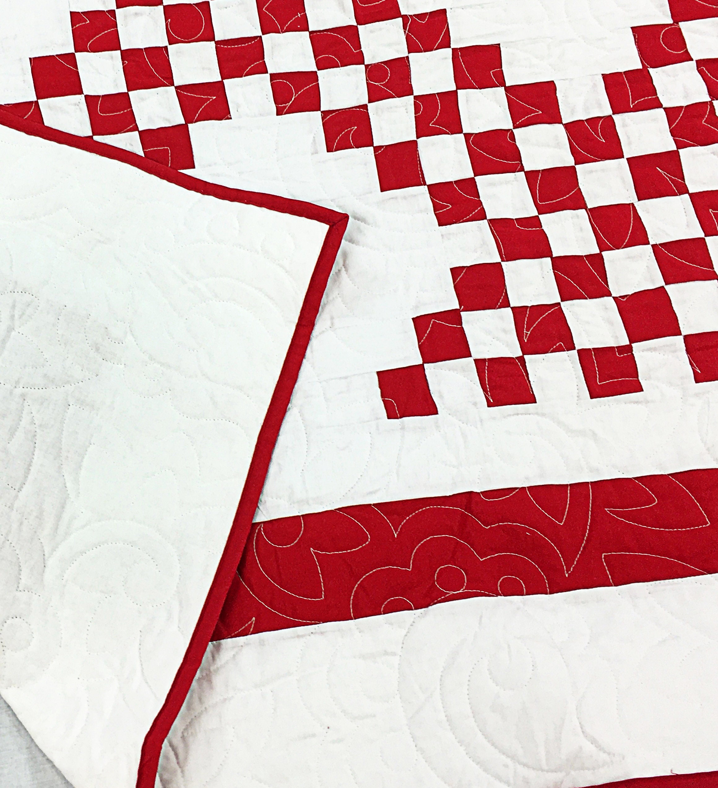 Very desireable & Best Seller Quilt Top Red & White Triple Irish Chain Star 