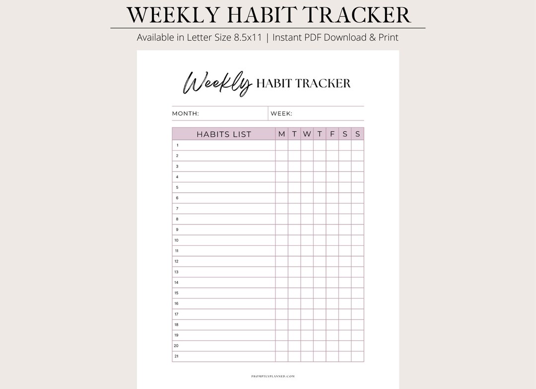 Habit Tracker Printable | Digital Download | Letter Size | Monthly ...