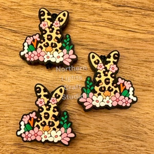 Leopard Print Bunny Focal, Easter Theme Bead, Spring Silicone Focal Bead, Easter Bunny Focal Bead