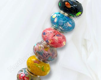 Irridescent Flake Faceted Wheel Acrylic Luminou Spacer 14mm Large Hole Beads - 25pc.
