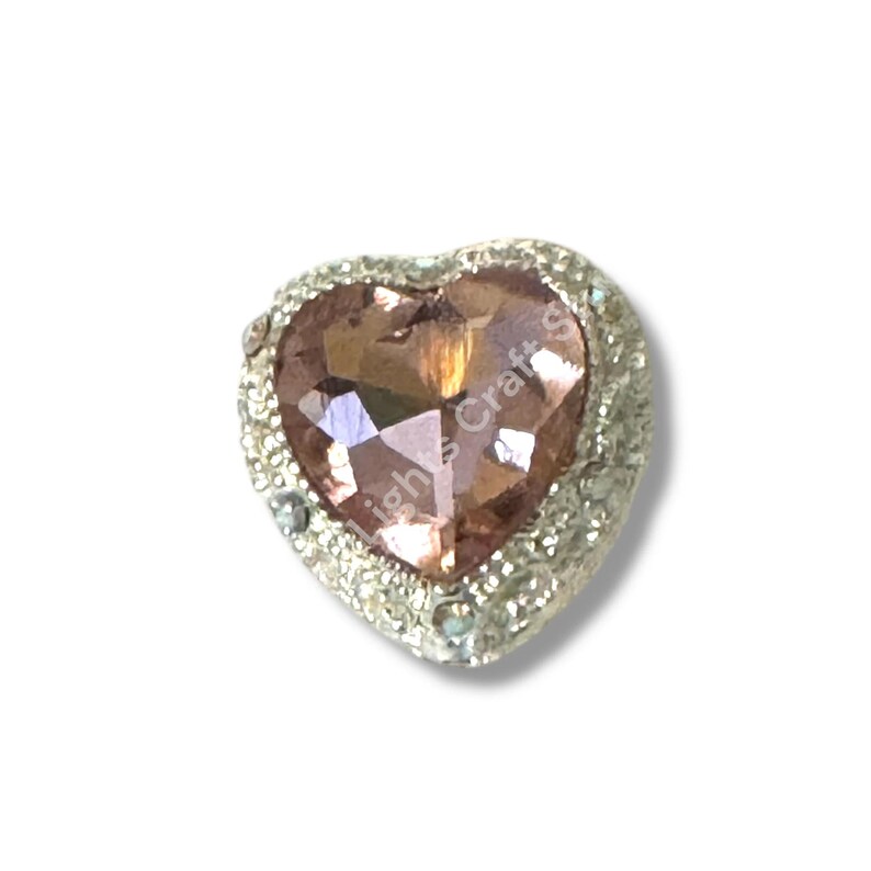 Silver Metal Alloy Heart Bead - 1pc. Pink Silver