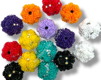 Bright Flower Beads with Rhinestone Accents 16mm - 2pc. - Choose Color