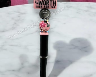 Know Your Worth Then Add Tax Beaded Focal Pen, Encouragement Bead Pen, Kindness Pen, Positivity Focal Pen