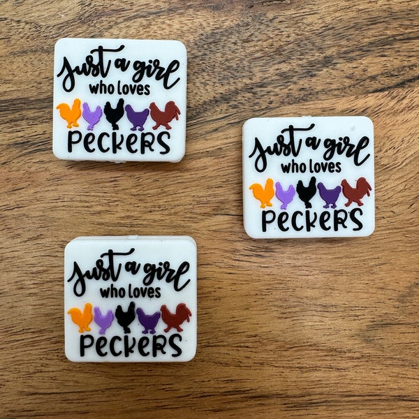 Just a Girl Who Loves Peckers Silicone Focal Chicken Bead