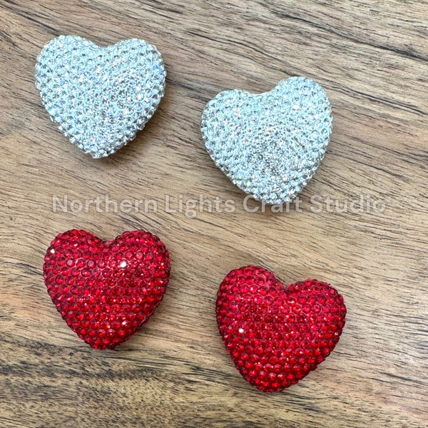 Large 30mm Rhinestone Heart Beads, Pave Heart Crystal Beads, Clay Pave Rhinestone Hearts, Crystal Hearts, Bling Hearts