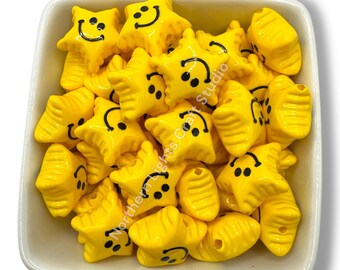 Printed Smiley Star Beads  - 10pc.