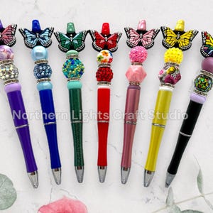 Custom Beaded Butterfly Pen, Butterfly Bead Pen, Bling Pen, Cute Pen, Spring Pen, Inexpensive Stocking Stuffer, Silicone Focal Pen