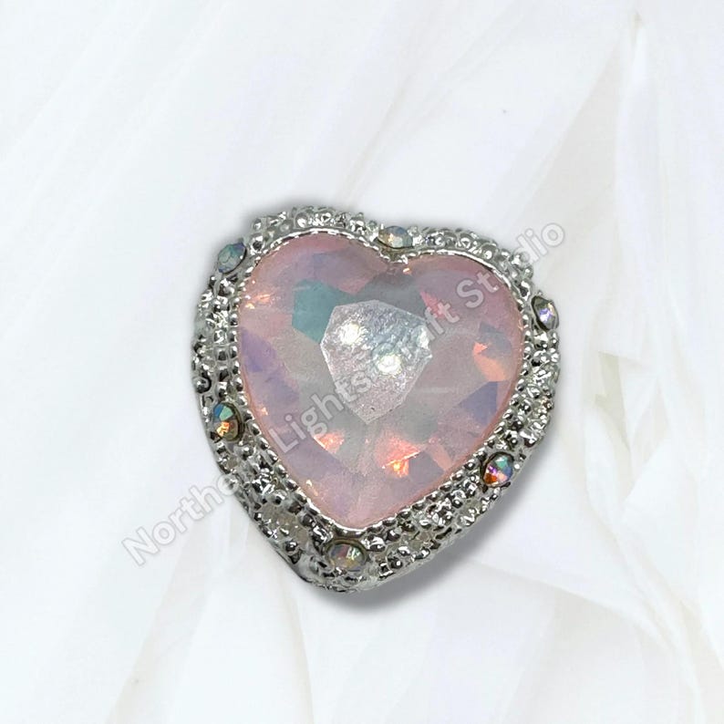 Silver Metal Alloy Heart Bead - 1pc. Silver Pink Opal