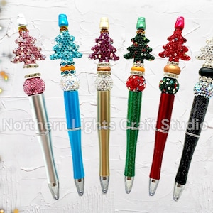 Beaded Rhinestone Christmas Tree Pen, Bling Bead Pen, Christmas Stocking Stuffer, Fancy Bead Pen, Bling Christmas Tree Pen image 1