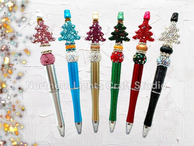 Beaded Rhinestone Christmas Tree Pen, Bling Bead Pen, Christmas Stocking Stuffer, Fancy Bead Pen, Bling Christmas Tree Pen image 1