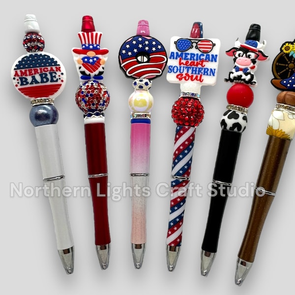 Patriotic Themed Custom Beaded Pen, Red White and Blue Pen, Patriotic Gnome, American Heart Southern Soul Bead Pen, 4th of July Pen