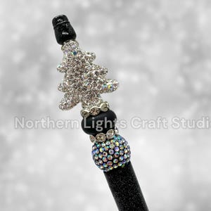 Beaded Rhinestone Christmas Tree Pen, Bling Bead Pen, Christmas Stocking Stuffer, Fancy Bead Pen, Bling Christmas Tree Pen Silver Bling Tree