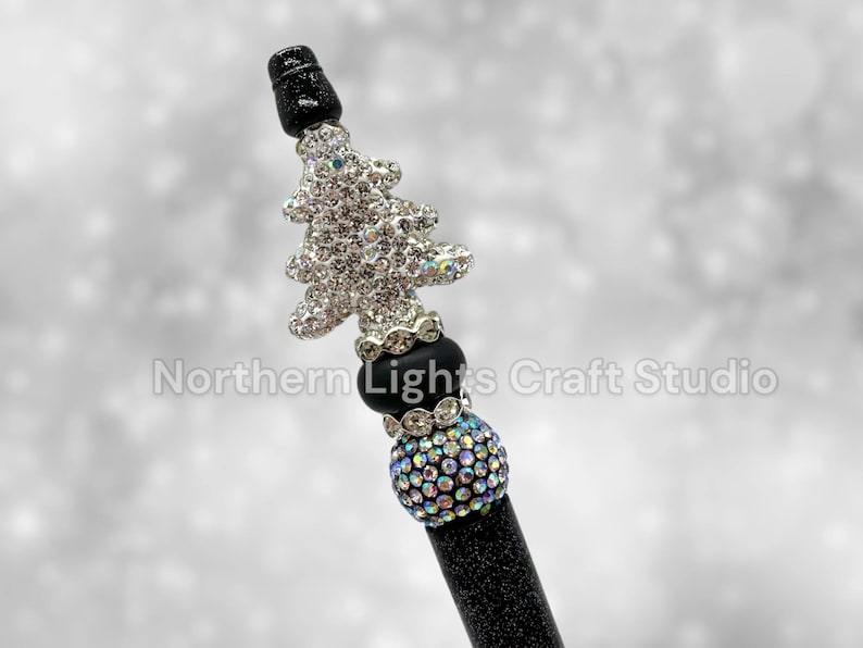 Beaded Rhinestone Christmas Tree Pen, Bling Bead Pen, Christmas Stocking Stuffer, Fancy Bead Pen, Bling Christmas Tree Pen Silver Bling Tree