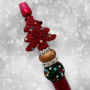 Beaded Rhinestone Christmas Tree Pen, Bling Bead Pen, Christmas Stocking Stuffer, Fancy Bead Pen, Bling Christmas Tree Pen Red Bling