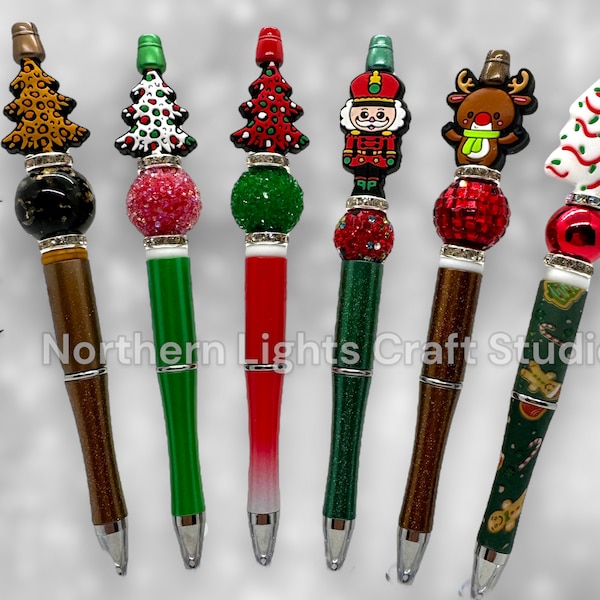 Beaded Whimsical Christmas Tree Pens, Spotted Christmas Tree,   Reindeer Gift, Reindeer Pen, Nutcracker Gift, Rhinestone Nutcracker Pen