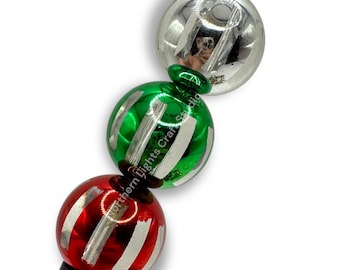 Shiny Striped Acrylic 20mm Beads - Christmas Mix - 10pc.