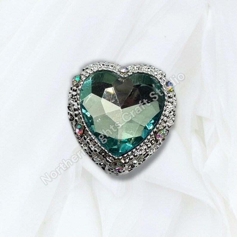 Silver Metal Alloy Heart Bead - 1pc. Silver Teal