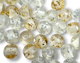 8mm Gold and Silver Flake Resin Beads- 50pc. Mix
