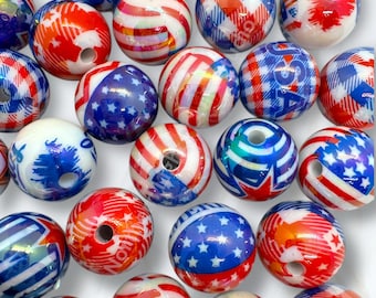 4th of July Theme UV Printed 16mm Beads - 20pc.