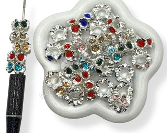13mm Metal Flower with Crystal Spacers - 12pc