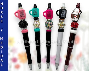 Custom Beaded Nurse Coffee Pens, Medical Staff Pens, Coffee Scrubs Rubber Gloves Coffee Bead Pen