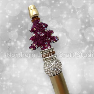 Beaded Rhinestone Christmas Tree Pen, Bling Bead Pen, Christmas Stocking Stuffer, Fancy Bead Pen, Bling Christmas Tree Pen Purple Bling Tree