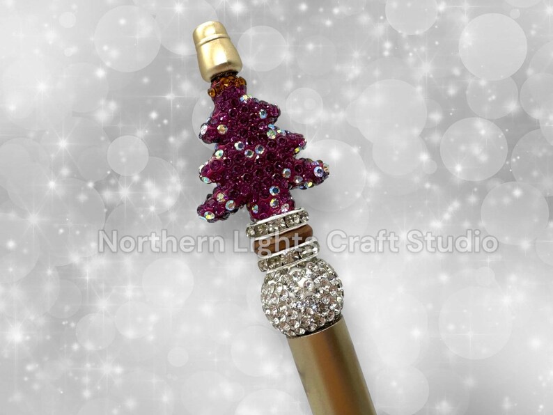 Beaded Rhinestone Christmas Tree Pen, Bling Bead Pen, Christmas Stocking Stuffer, Fancy Bead Pen, Bling Christmas Tree Pen Purple Bling Tree