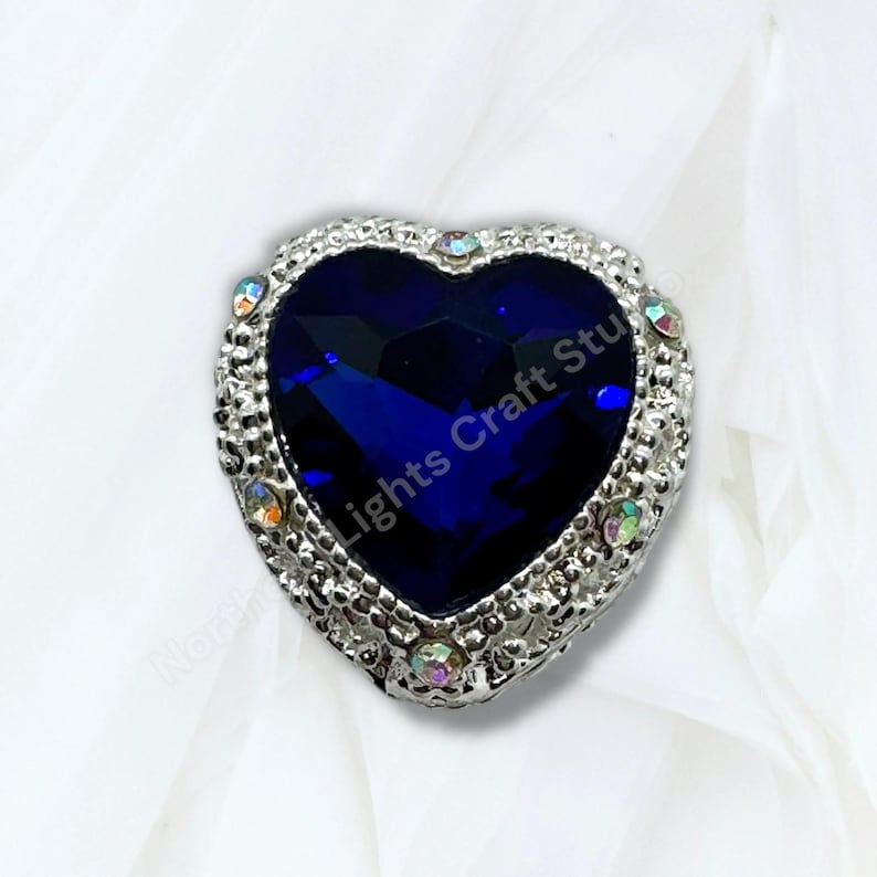 Silver Metal Alloy Heart Bead - 1pc. Silver Royal Blue
