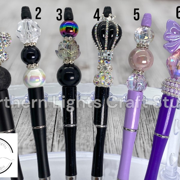 Custom Beaded Pen, Bead Pen, Bling Pen, Rhinestone Pen, Sparkly Pen, Rhinestone Butterfly, Rhinestone Balloon Pen, Black Pen, Purple Pen