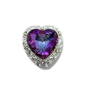 Silver Metal Alloy Heart Bead - 1pc. Silver Purple Flash
