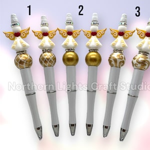 Custom Beaded Angel Pen, Silicone Angel Bead, Christmas Angel Gift, Handmade Cross Gift, Heart Angel, Gold Angel Pen, Black Ballpoint Pen image 1