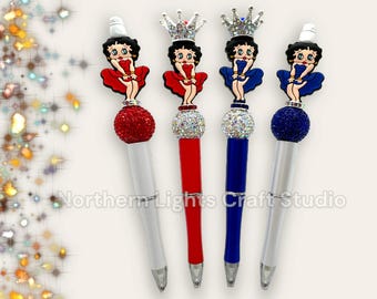 Beaded Betty Boop Pen, Betty Boop Beaded Pen, Betty Boop Pen, Queen Betty, Rhinestone Betty Boop Pen, Bling Betty Boop, Betty Boop Gift