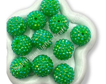 Bright Green AB 20mm Acrylic Rhinestone Bubblegum Beads - 10pc.
