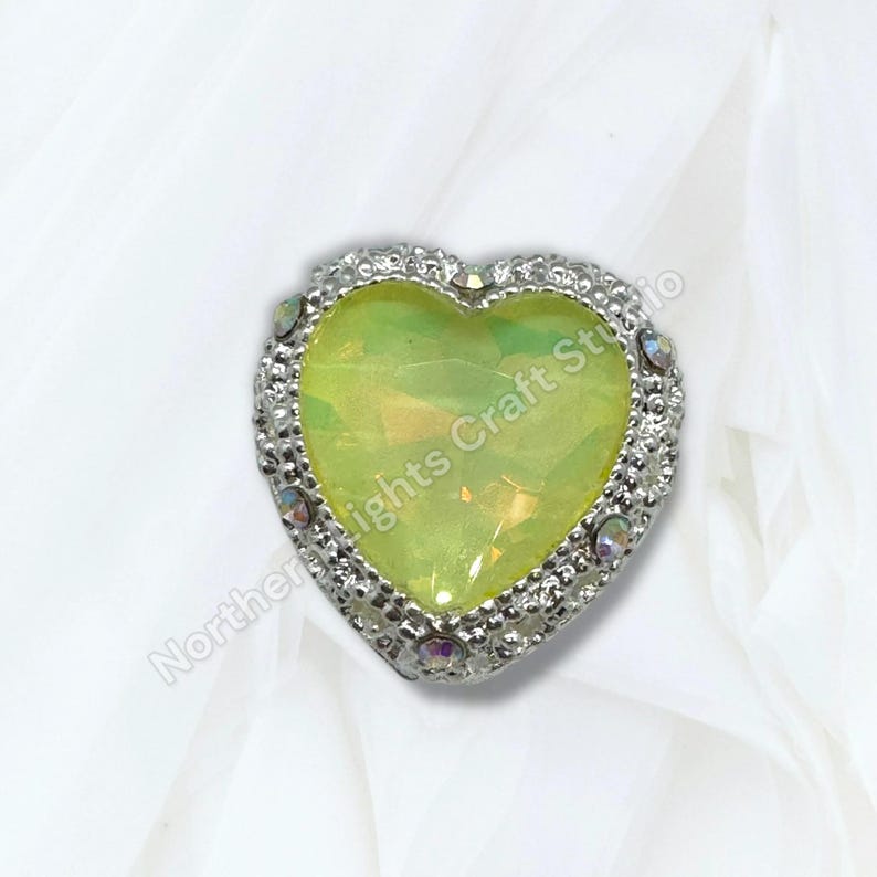 Silver Metal Alloy Heart Bead - 1pc. Silver Yellow Opal