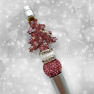 Beaded Rhinestone Christmas Tree Pen, Bling Bead Pen, Christmas Stocking Stuffer, Fancy Bead Pen, Bling Christmas Tree Pen Pink Bling Tree