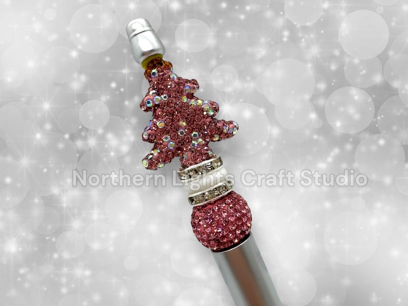 Beaded Rhinestone Christmas Tree Pen, Bling Bead Pen, Christmas Stocking Stuffer, Fancy Bead Pen, Bling Christmas Tree Pen Pink Bling Tree