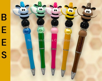 Beaded Cute Bee Pen, Insect Pen, Colorful Bumblebee Pen, Rhinestone Bee Pen, Bling Bee, Beaded Bee Pen