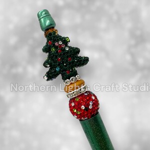 Beaded Rhinestone Christmas Tree Pen, Bling Bead Pen, Christmas Stocking Stuffer, Fancy Bead Pen, Bling Christmas Tree Pen Dark Green Tree