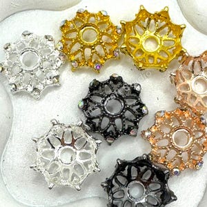 Metal  Star Bead Cap With Rhinestones - 16mm -10pc.