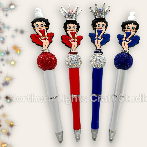 Beaded Betty Boop Pen, Betty Boop Beaded Pen, Betty Boop Pen, Queen Betty, Rhinestone Betty Boop Pen, Bling Betty Boop, Betty Boop Gift