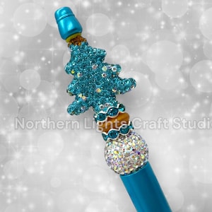 Beaded Rhinestone Christmas Tree Pen, Bling Bead Pen, Christmas Stocking Stuffer, Fancy Bead Pen, Bling Christmas Tree Pen Blue Bling Tree