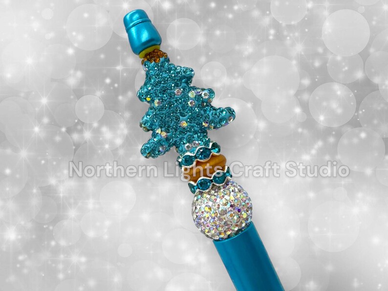 Beaded Rhinestone Christmas Tree Pen, Bling Bead Pen, Christmas Stocking Stuffer, Fancy Bead Pen, Bling Christmas Tree Pen Blue Bling Tree