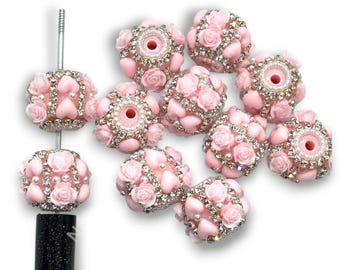 Fuzzy Heart and Flower Pink Acrylic Heart Charm Bead - 1pc.