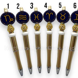 Custom Zodiac Beaded Pen, Horoscope Gift, Astrological Sign, Zodiac Beaded Ink Pen, Zodiac Constellation Bead, Bead Pen, Bling Zodiac