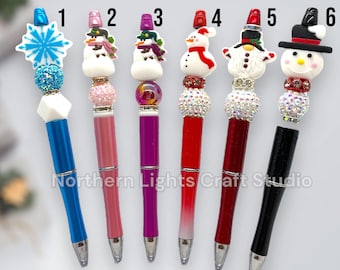 Beaded Snowman Pens, Bead Pens, Snowman Gift, Stocking Stuffer Pens, Bling Snowman, Gnome Snowman, Snowflake Pen, Custom Beaded Winter Pen
