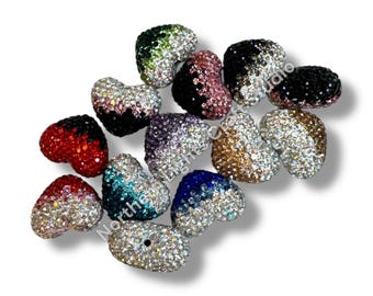 Ombre Rhinestone Heart Beads - Read Description