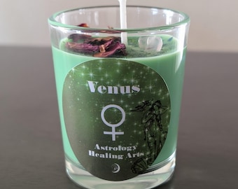 Venus Soy Candle with Rose Quartz & Petals